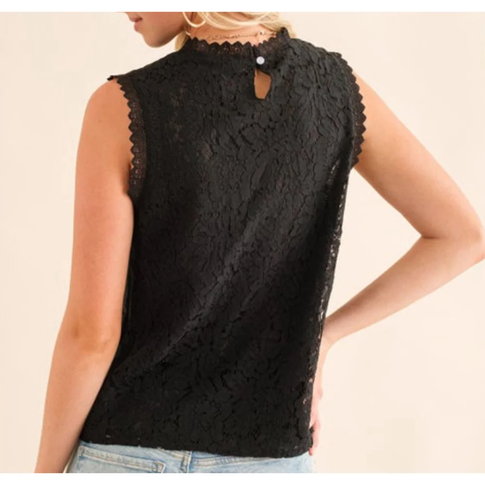 Women's Cozy Co Black Lace Pleated Blouse S‎ - Picture 3 of 6